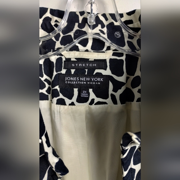 NEW Jones NY trendy jacket giraffe animal print black ivory plus size 2X cotton - Picture 2 of 11
